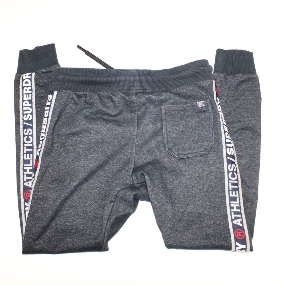 SUPERDRY Athletics Mens Size S Stripe Logo Blue Casual Fleece Joggers Sweatpants